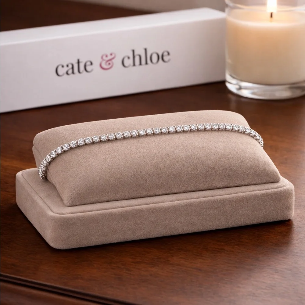 Cate&Chloe 18K White Gold Plated Infinity Tennis Bracelet W/ Simulated Diamonds - Picture 2 of 2